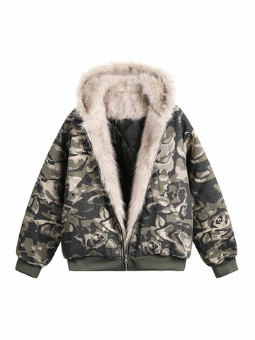 Camouflage Fur Hooded Jacket