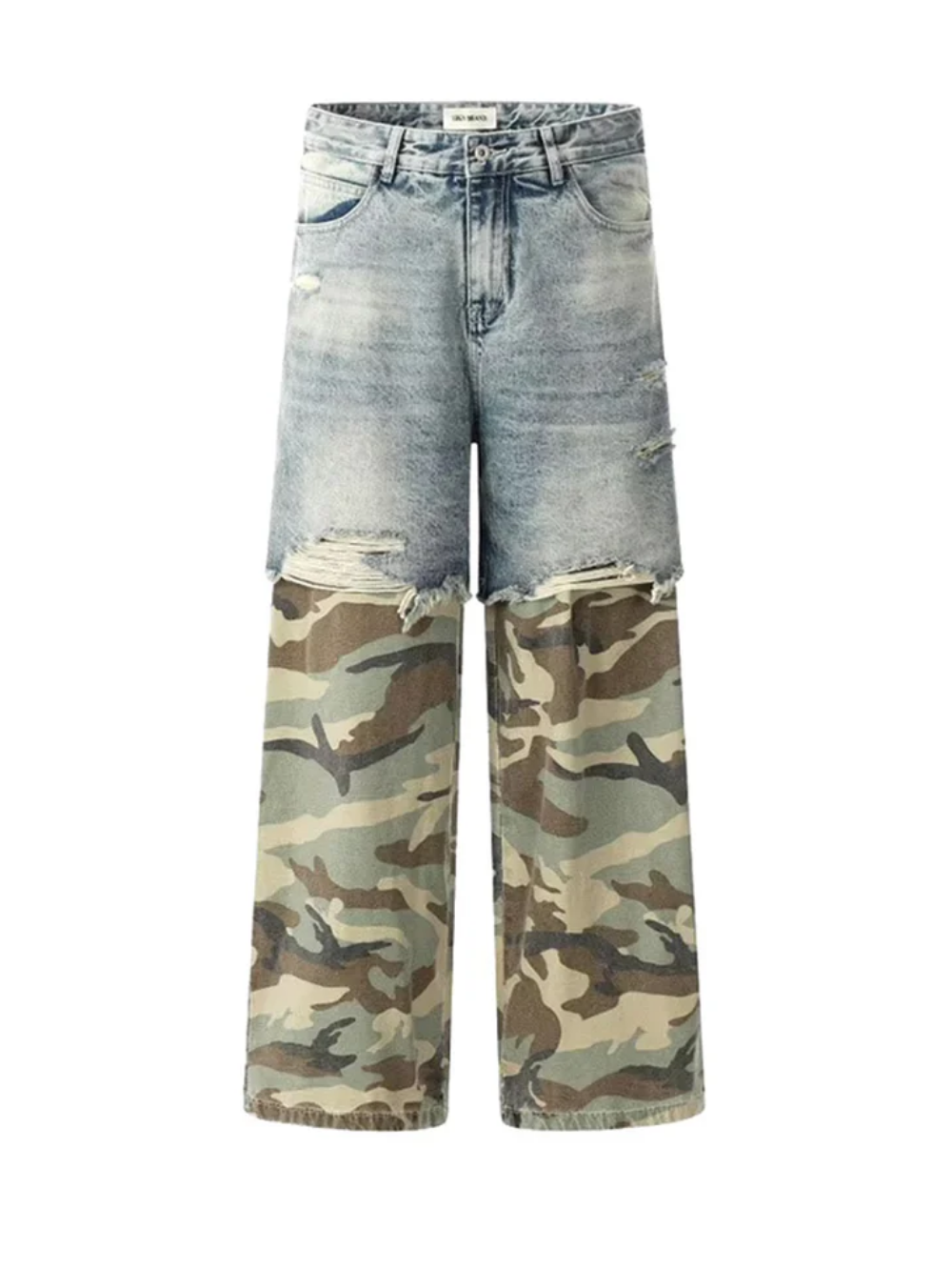 Distressed Camouflage Cargo Jeans