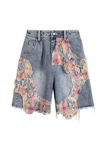 Heavy Craftsmanship Damaged Floral Hip-Hop Shorts