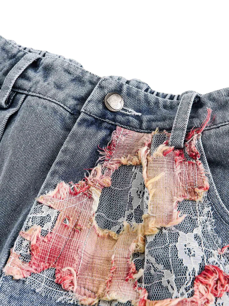 Heavy Craftsmanship Damaged Floral Hip-Hop Shorts