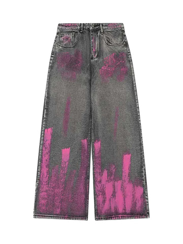 Graffiti Airbrushed Washed And Distressed Jeans